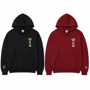 Custom King and Queen Embroidered Hoodies for Couple – Matching Couple Hoodie With Initials Date, Anniversary Gift, Valentine Day