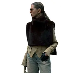 LebellaNova Really Chic and Stylish Faux Fur Turtle Neck Drawstring Top Vest