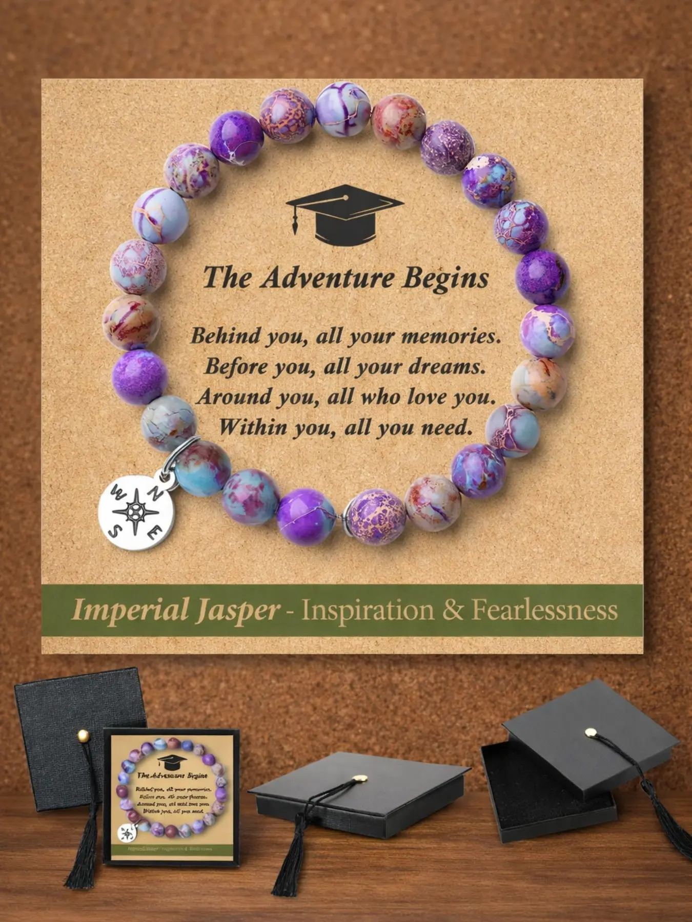 Graduation Gift for Her, Handmade Adjustable Bracelet with Cap Gift Box, Perfect for High School & College Graduates, Unique Celebration Present, Stackable Bracelets
