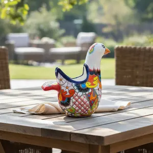 Vibrant Talavera Dove Planter | Colorful Mexican Ceramic Bird Statue (Large)