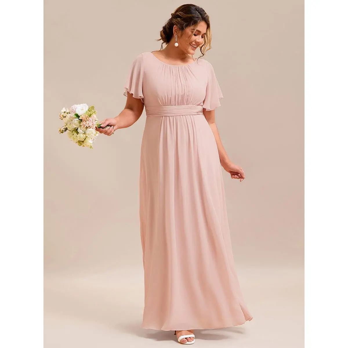 pretty KIMORA|Plus Size Simple Chiffon Pleated A-Line Round Neckline Bridesmaid Dress 01840 pretty KIMORA|Plus Size Simple Chiffon Pleated A-Line Round Neckline Bridesmaid Dress 01840