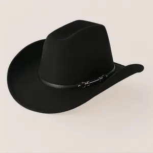 Unisex Wide-Brimmed Classic Felt Cowboy Hat with Black Hatband - Comfortable, Durable Vintage Design for Festivals, Outdoor Wear