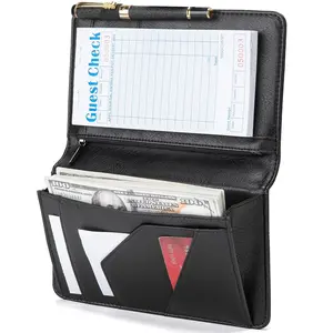 Server Book with Zipper Pocket and  Closure, Server Books for Waitress, Leather Waitstaff Organizer with High Volume  Pocket, Fit Server Apron (Black)