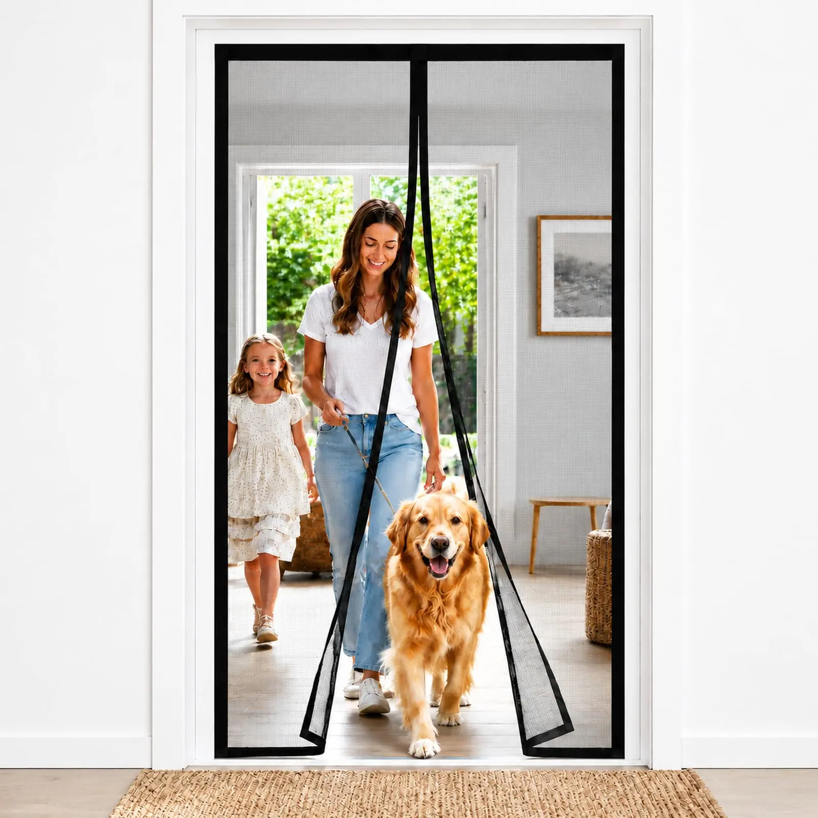 Magnetic Screen Door Mesh Fits 32 x 80 Door, Heavy Duty Screen Door Mesh with Door Screen Magnetic Closure, Patio Screen Door for Sliding Door, Pet and Kid Friendly Bug Screen for Doorway, Black