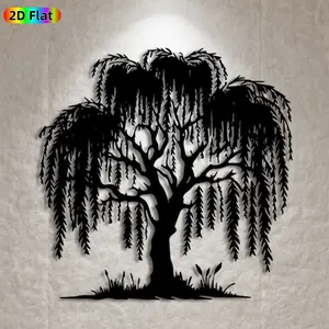 1pc Weeping Willow Metal Wall Art, Graceful Weeping Willow Statue Mural, Ideal Gift for New Year, Easter, Nature Decor Enthusiasts, Weather-Resistant Metal Wall Decor Wall Sculptures, Perfect for Garden Wall & Patio Fence, Charming Outdoor Decor
