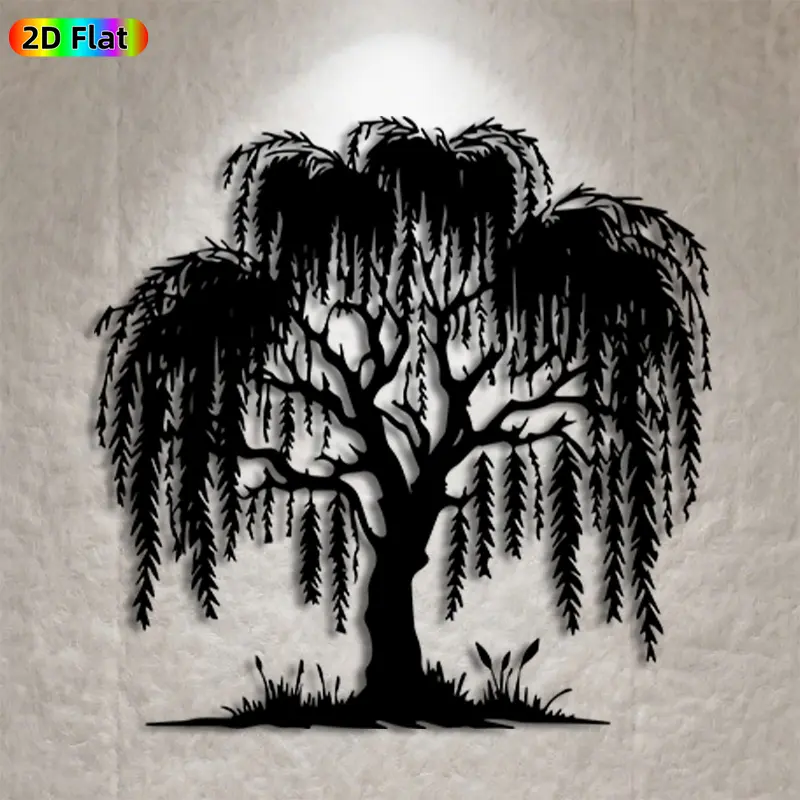 1pc Weeping Willow Metal Wall Art, Graceful Weeping Willow Statue Mural, Ideal Gift for New Year, Easter, Nature Decor Enthusiasts, Weather-Resistant Metal Wall Decor Wall Sculptures, Perfect for Garden Wall & Patio Fence, Charming Outdoor Decor