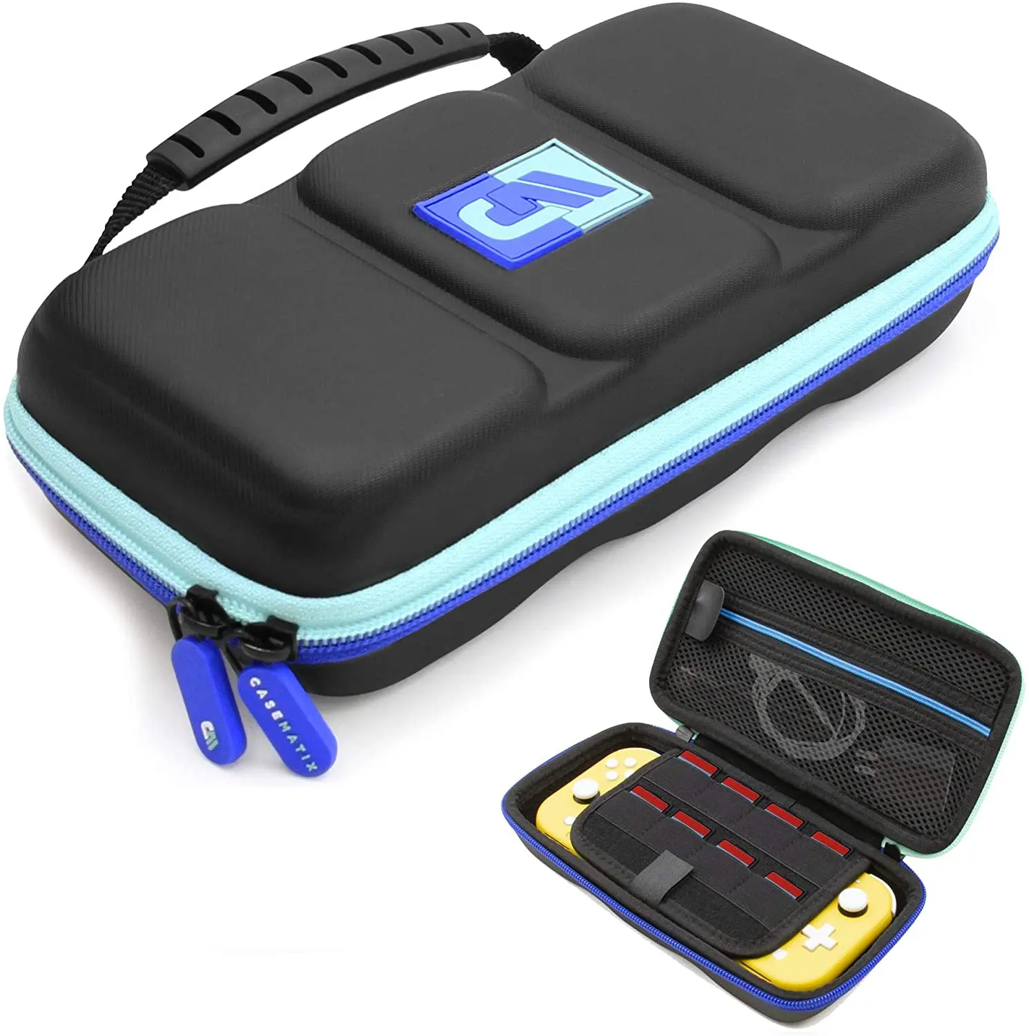 CASEMATIX Nintendo Switch Lite Carrying Case with 8 Game Slots Non-Scratch Divider for Screen Protection - Accessory Storage & Comfortable Handle