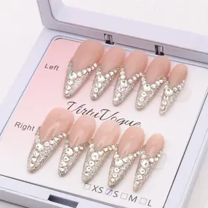 Diamond Sparkle French Tip  Press-On Nails – Handcrafted, Reusable, Long-Lasting, Salon Quality Design + Free Application Toolkit