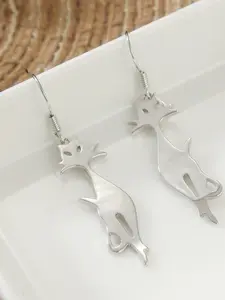 Vintage Silver Color Fox Dangle Earrings for Women, Cute Animal Fashion Jewelry, Long Tail Hook Earrings, Casual Style, All Seasons