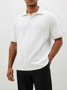 2026 Men's Summer Textured Ribbed Knit Polo Shirt, a lightweight and form-fitting short-sleeved top, suitable for office casual outings, Sports tiktokshopspringglowup