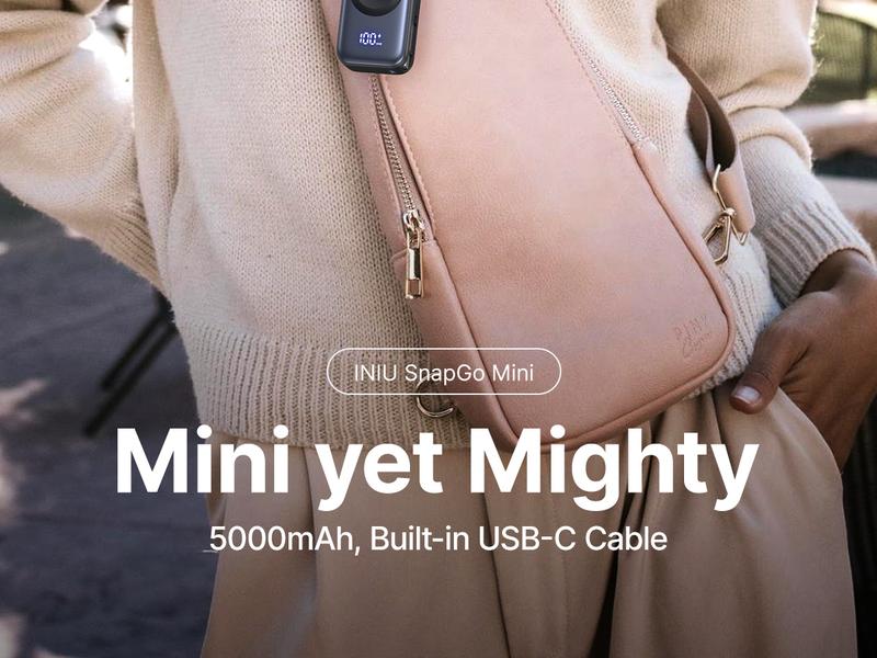 INIU P81 SnapGo Mini 5000mAh Power Bank with Built-in USB C Cable & Keychain for Apple Watch Ultra SE 2/3 Series iPhone Air 8 ~ 17 Airpods Series 20W Fast Charging Lightweight LED Display Portable Charger EDC Travel Battery Pack Phone Charger Perfect Gift