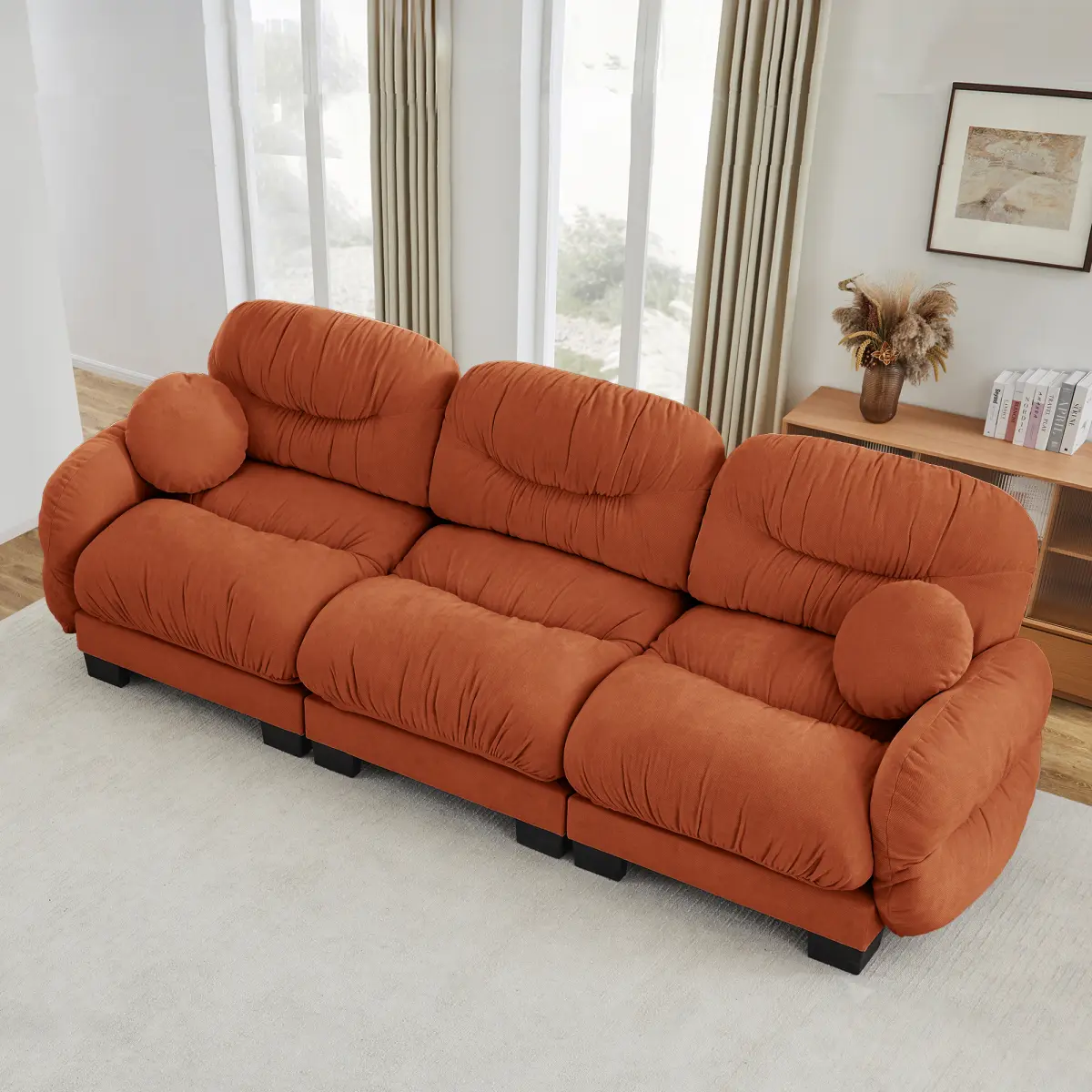 116" Cloud Modular Sectional Sofa Couch for Living Room, Chenille 3-Seater Sofa Standard Configuration, Assembly Required, Perfect for Family Living Room Neutral Modern Style,Orange