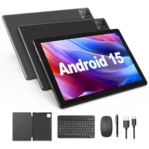10.1 Inch Android 15 Tablet Set, Quad-core Processor Tablet with 2MP & 8MP Dual Cameras, 12GB (3GB+9GB Extended Memory) RAM & 64GB ROM Tablet for Home & Office