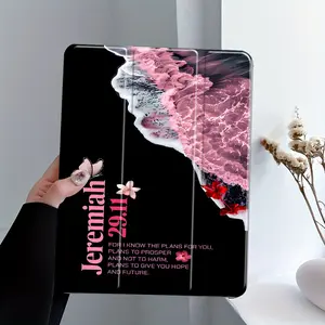 This mysterious pink ocean wave design features Jeremiah 29:11 from the Bible, an adjustable stand, pen holder, and a foldable, non-slip TPU protective case. It's suitable for Samsung, iPad mini, iPad Air, iPad Pro/iPad 10th and 11th generation iPads.