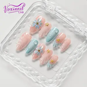 Voxinail Lab | Aloha Breeze | Handmade Tropical Almond Press-On Nails | Reusable, Long-Lasting