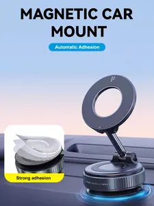 Foldable magnetic car phone holder, strong vacuum suction cup, 360° free rotation, strong magnetic attachment, fully adjustable design, suitable for use on car dashboards, desktops, and walls.
