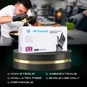 LW Black Vinyl Gloves Powder Free Food Processing Cleaning 5mil XL Case of 1000 PCS disposable nitrile