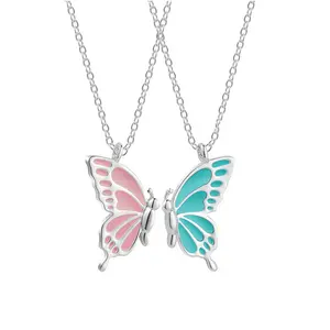 New Good Friend Butterfly Necklace Women's Simple Color Butterfly Two-piece Set A Pair of Versatile Necklace