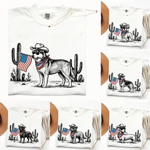 Comfort Colors Patriotic Dog Cowboy Shirt, 50+ Dog Breeds, 4th of July Western Tee, USA Flag Dog Lover Shirt, Independence Day Outfit Women Men, Ivory Color