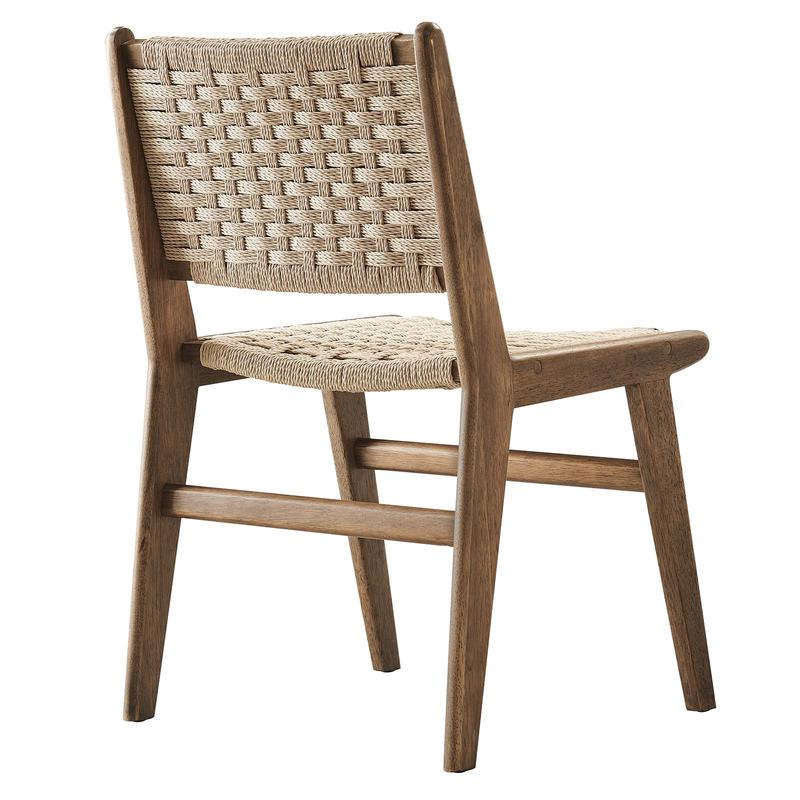 Modway Saoirse Woven Rope Wood Dining Side Chair in Walnut Natural