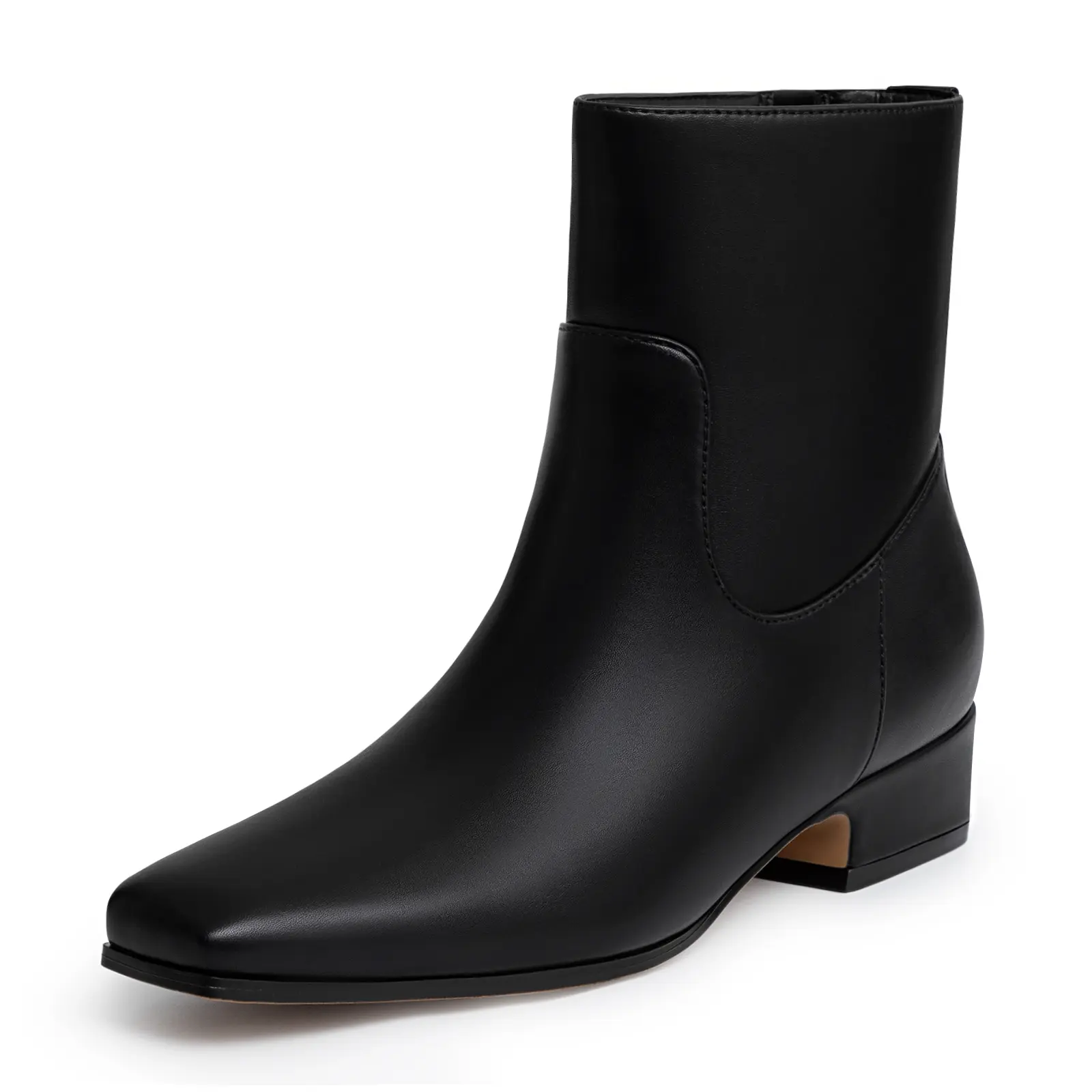 Women's Chunky Low-Heel PU Ankle Boots - Fashion Square-Toe Side-Zipper Short Booties, Comfortable Statement Shoes for Walking, Business Casual Outfits, Fabric, Comfortable Heels