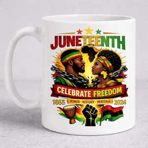 Reusable Ceramic Juneteenth Pan-African Freedom Celebration Coffee Mug - Bold Colors, Symbolic Art, Washable, Dishwasher-Safe Kitchen Drinkware Cup (reuse-friendly)