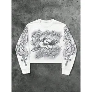 Angel cross pattern shirt, modern streetwear and comfortable home wear, long-sleeved artistic angel print top GARMENTARY