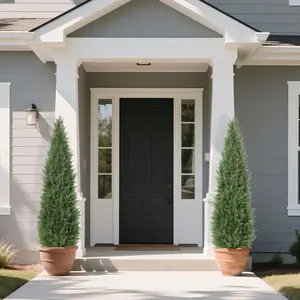 OUTGOODS 4FT Artificial Cedar Tree - UV Resistant Fake Potted Pine Tree for Outdoor Porch, Patio, Garden Décor - Realistic Faux Plant In Nursery Planter for Indoor/Outdoor Use 2PCS