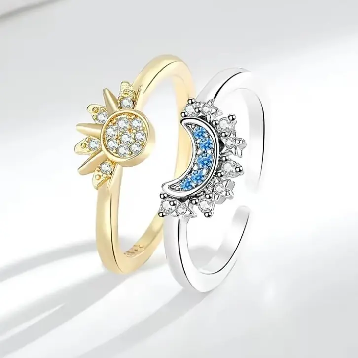 Adjustable Sun & Moon Design Ring Set, New Style Fashion Jewelry for Party, Daily Clothing Decor, Trendy gift for your girlfriend