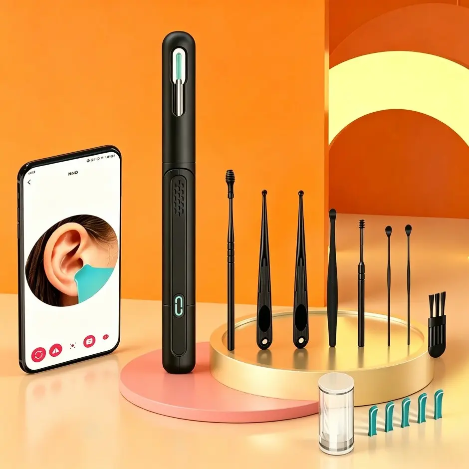 Wireless Ear Wax Remover Kit, Earwax Removal Tools, Earwax Cleaner, Ear Cleaner Earwax Removal, Visual Ear Cleaning Tool with Camera and LED Light, 8 Multi-Function Attachments, Compatible with iOS and Android
