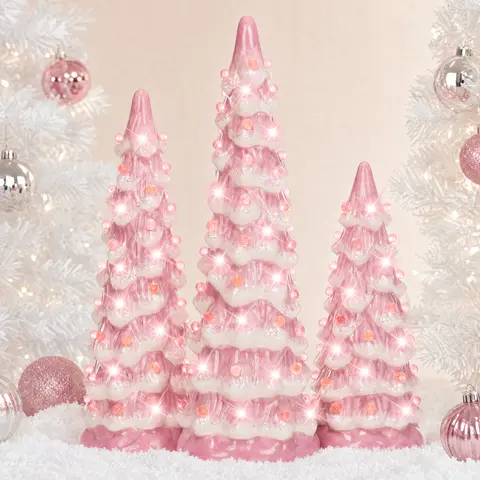 Best Choice Products Set of 3 Pre-Lit Hand-Painted Ceramic Tabletop Christmas Trees