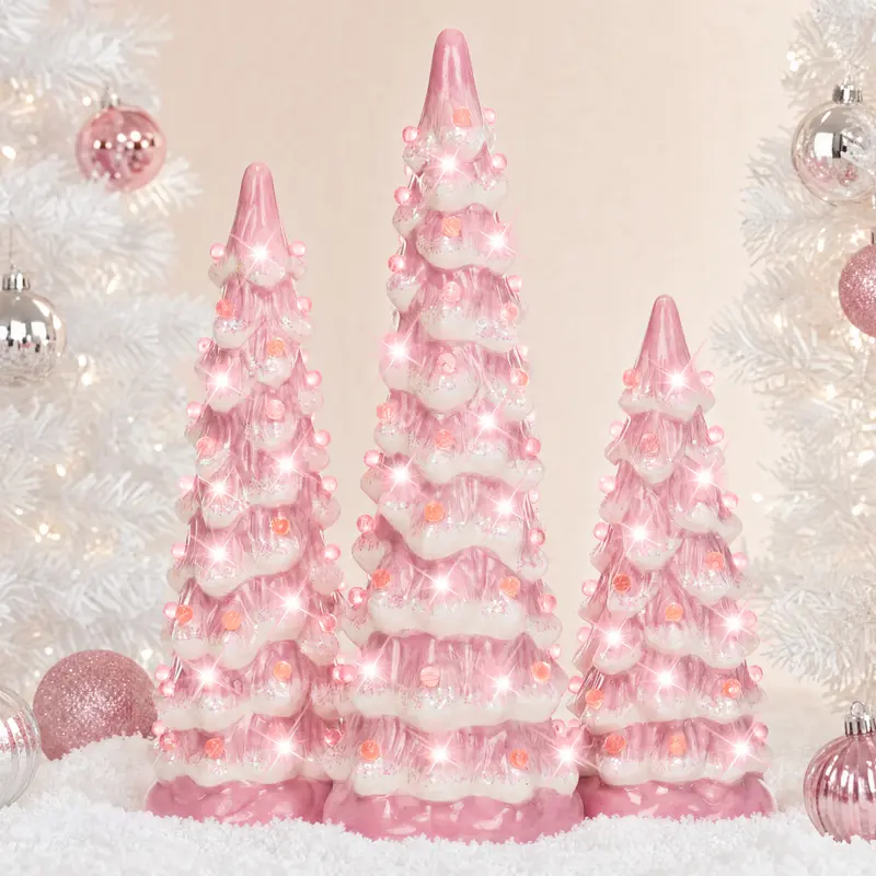Best Choice Products Set of 3 Pre-Lit Hand-Painted Ceramic Tabletop Christmas Trees