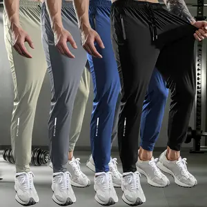 Men's Ice Cool High-Elasticity Running Pants - Activewear Bottoms, Gym Fitness Trousers, Athleisure Straight-Leg Sweatpants with Elastic Waist & Zippered Pockets, Ideal for Summer Sports & Everyday Wear
