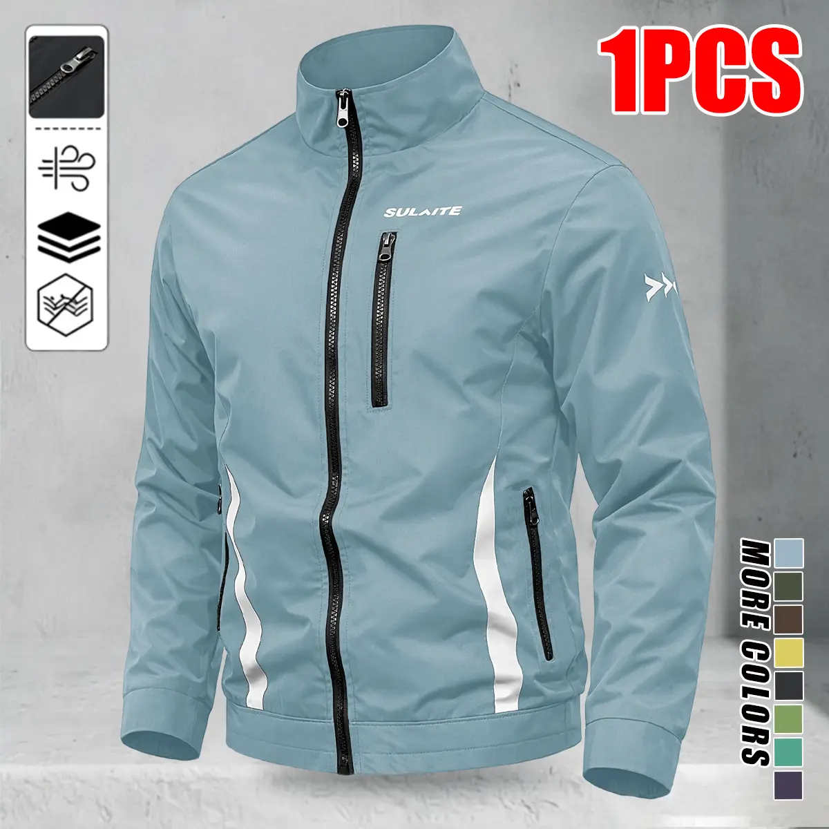 Men’s Polyester Lightweight Zip-Up Stand Collar Jacket - Letter Print, Striped Details, Multiple Zippered Pockets, Windproof Clothes for Commute, Casual Streetwear, Lightweight Jacket