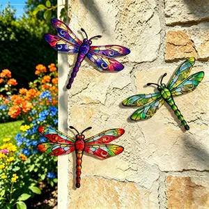 3pcs Vibrant Metal Dragonfly Decorations, Large 36cm Wall Art, Indoor & Outdoor Home Decor, Garden, Fence, Wedding Decoration