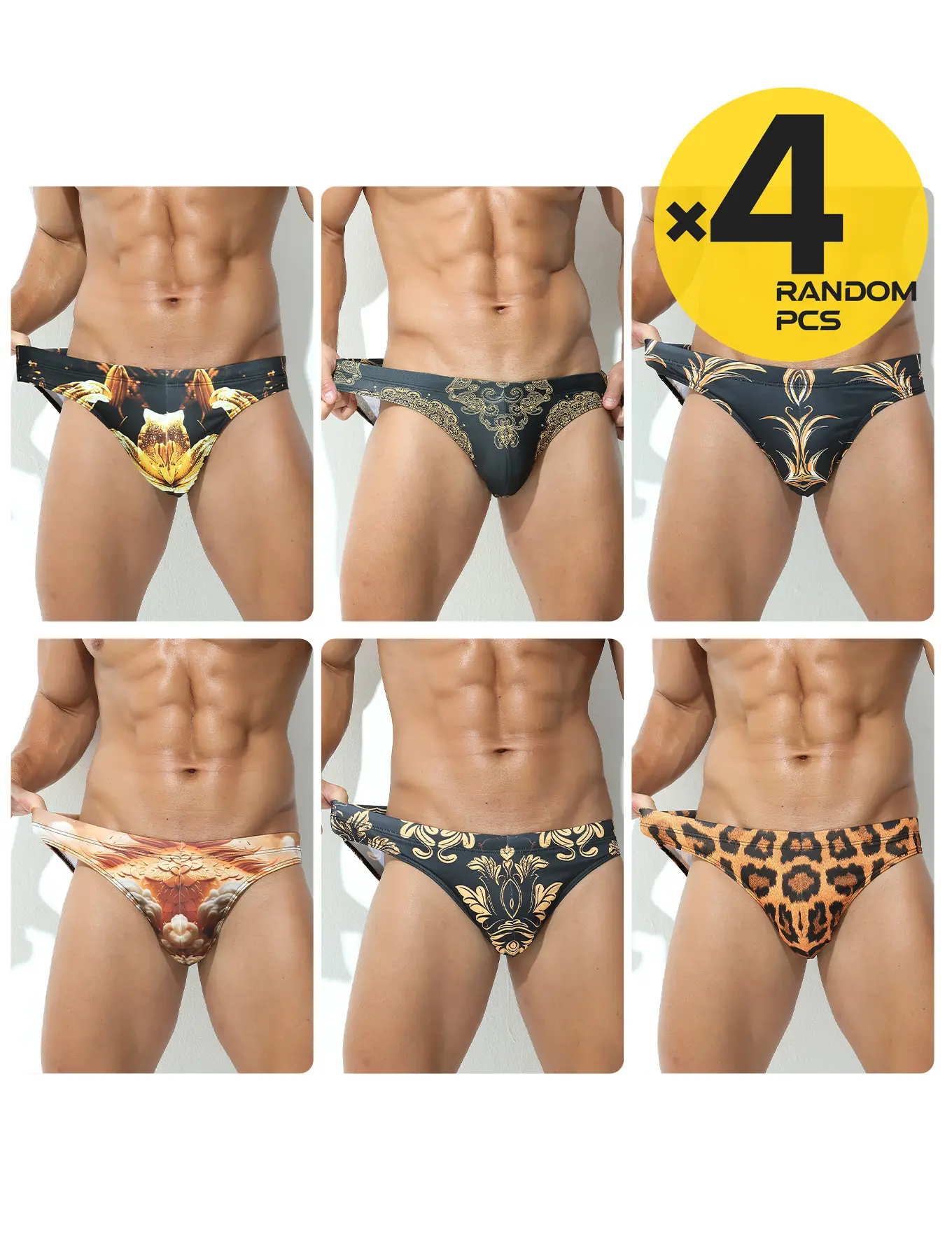 3 Combo Options! 2/3/4-Pack Random Colors Men's Casual Drawstring Printed Triangle Underwear, High Elastic Sport Swim Trunks for Summer Swimming Beach Surf Pool Hot Spring
