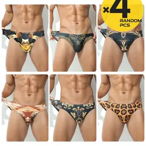 3 Combo Options! 2/3/4-Pack Random Colors Men's Casual Drawstring Printed Triangle Underwear, High Elastic Swim Trunks for Summer Swimming Beach Surf Pool Hot Spring