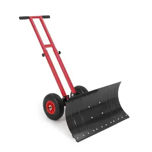 29x14.2 in Snow Shovel with 5-Position Angled Blade & Adjustable Handle,Heavy Duty Metal Snow Pusher Shovel with Wheels for Driveway,Doorway,Sidewalk,Pavement,Black & Red
