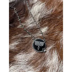 Western Boot Stitch Circle Necklace - Black