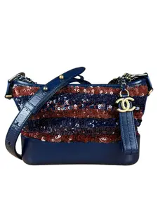 Pre-owned na Shoulder Bags Chanel Gabrielle Small Sequin Hobo Bag Navy 2018