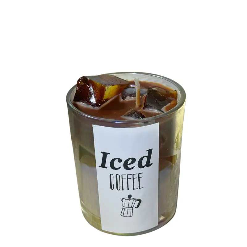 Ice Coffee Candle Soy Wax - Ultra Realistic Faux Ice Cubes & Creamy Swirls - Sweet Aroma - Hand Poured Natural Wax - Perfect for Kitchens & Offices - Unique Gift for Coffee Lovers Decor Glass