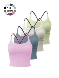 Sporty Women's Plain Criss Cross Sports Bra, Comfort and Durability Sports Crop Cami Top, Ladies Sportswear for Indoor Outdoor Wear, Gym Clothes, Workout Bras