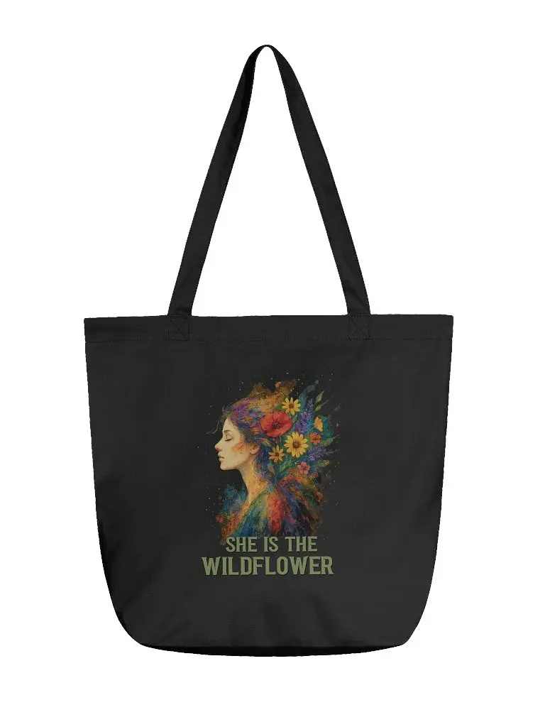 She Is the Wildflower Tote Bag – Boho Floral Naturecore Carryall