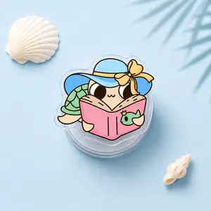 Cute Turtle Reading Book Phone Grip - Summer Beach Accessory, Minimalist Flatlay Design