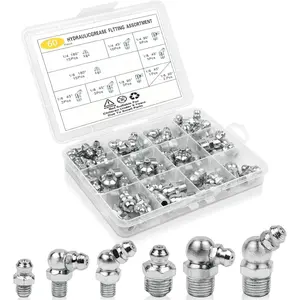 60Pcs Grease Fittings Kit, 1/4 & 1/8 Inch BSP Grease Zerk Fittings Assortment with 90 Degree, 45 Degree, and Straight Angle for Automotive, Tractors, and Industrial Machinery