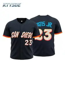 KTYSDE Men's #23 Navy Baseball Jersey Gradient Letters Colorful Trim Stitched Casual Shirt Athletic Top