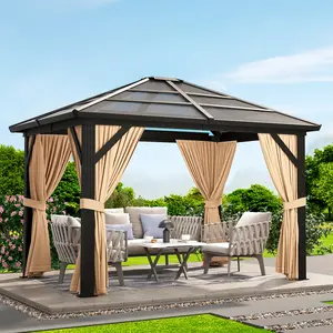 Fathersdaygift Summervibes Flash sale home items All-Weather Hardtop Gazebo for Outdoor Camping – 10'x10'/10'x12' Polycarbonate Double Roof Pavilion with Durable Aluminum Frame, Galvanized Iron Columns, Curtains & Netting, Perfect for Lawn, Deck, Backyard