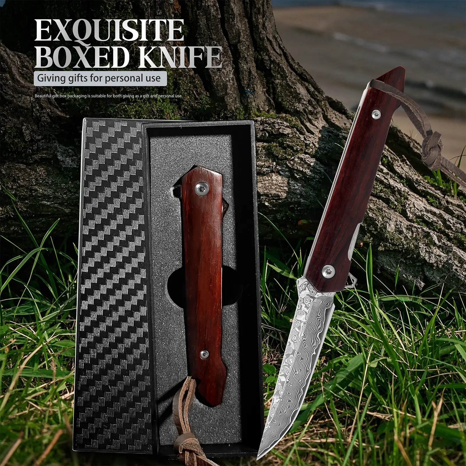 Portable Damascus Folding Knife Wood Handle Sharp Blade Outdoor Camping Daily Use Fruit Cutter Pocket EDC Knife