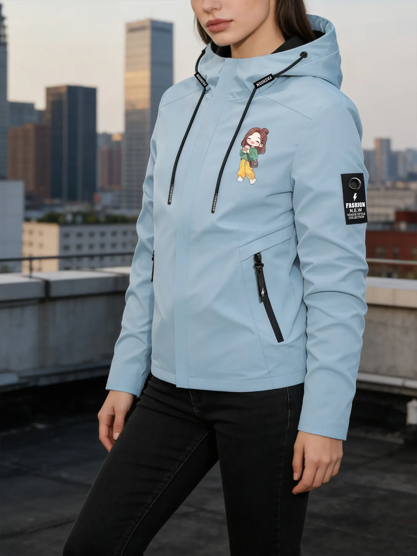Women's Hooded Windbreaker Jacket Cute Chibi Girl Cartoon Print Outdoor Jacket Multi Color Options Hooded Loose All Season Warm Wind Coat Ideal for Daily Commute Hiking Climbing Wear Skin Friendly Breathable Machine Washable
