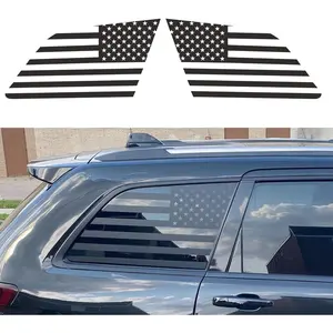 1 Pair American Flag Vinyl Decals Compatible with Jeep Grand Cherokee 2011-2022 Matte Black Precut USA Flag Rear Side Quarter Window Stickers Waterproof Decoration (Matte Black, Both Sides)